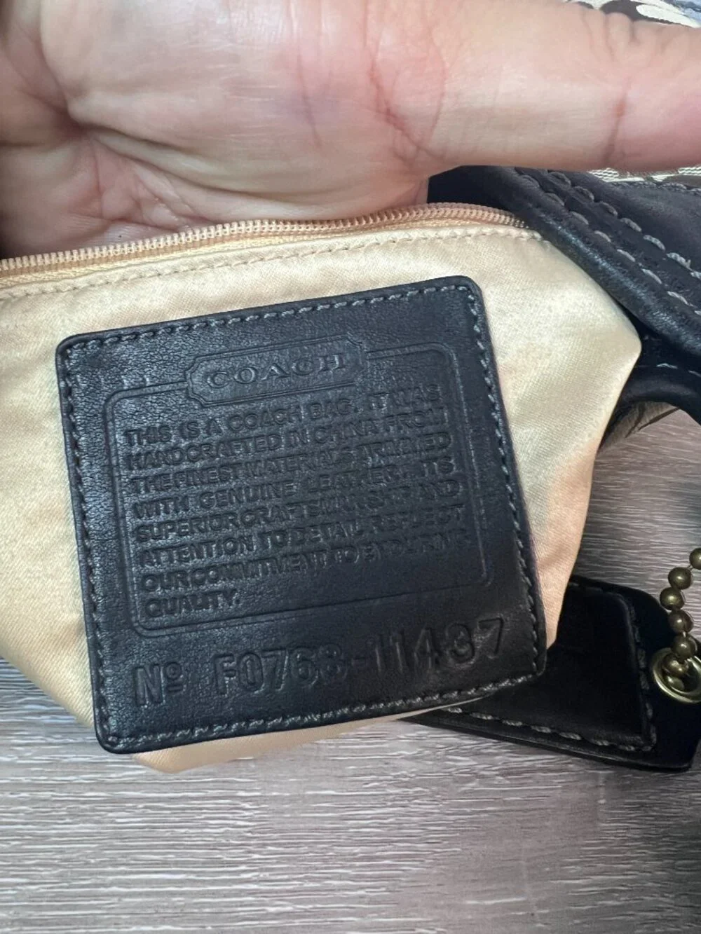 Coach 11437 Bleecker Brown Canvas Black Leather Bucket Crossbody